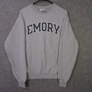 Emory University Sweatshirt Mens Medium Gray Champion Crewneck Fleece Pullover